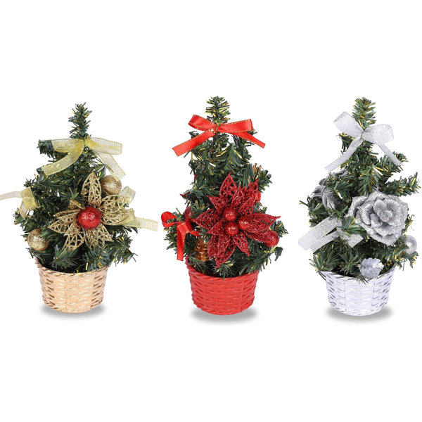 Bungalow Rose Tabletop Christmas Tree,3 Pack 7.87in Small Christmas